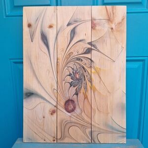 Wooden Wall Hanging Art Natural Pine Spiral Swirl Laser Print Geometric 15x20